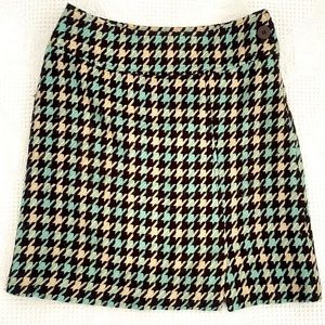 Harold’s Houndstooth Skirt Size 4 Fully Lined Retro Aqua Brown